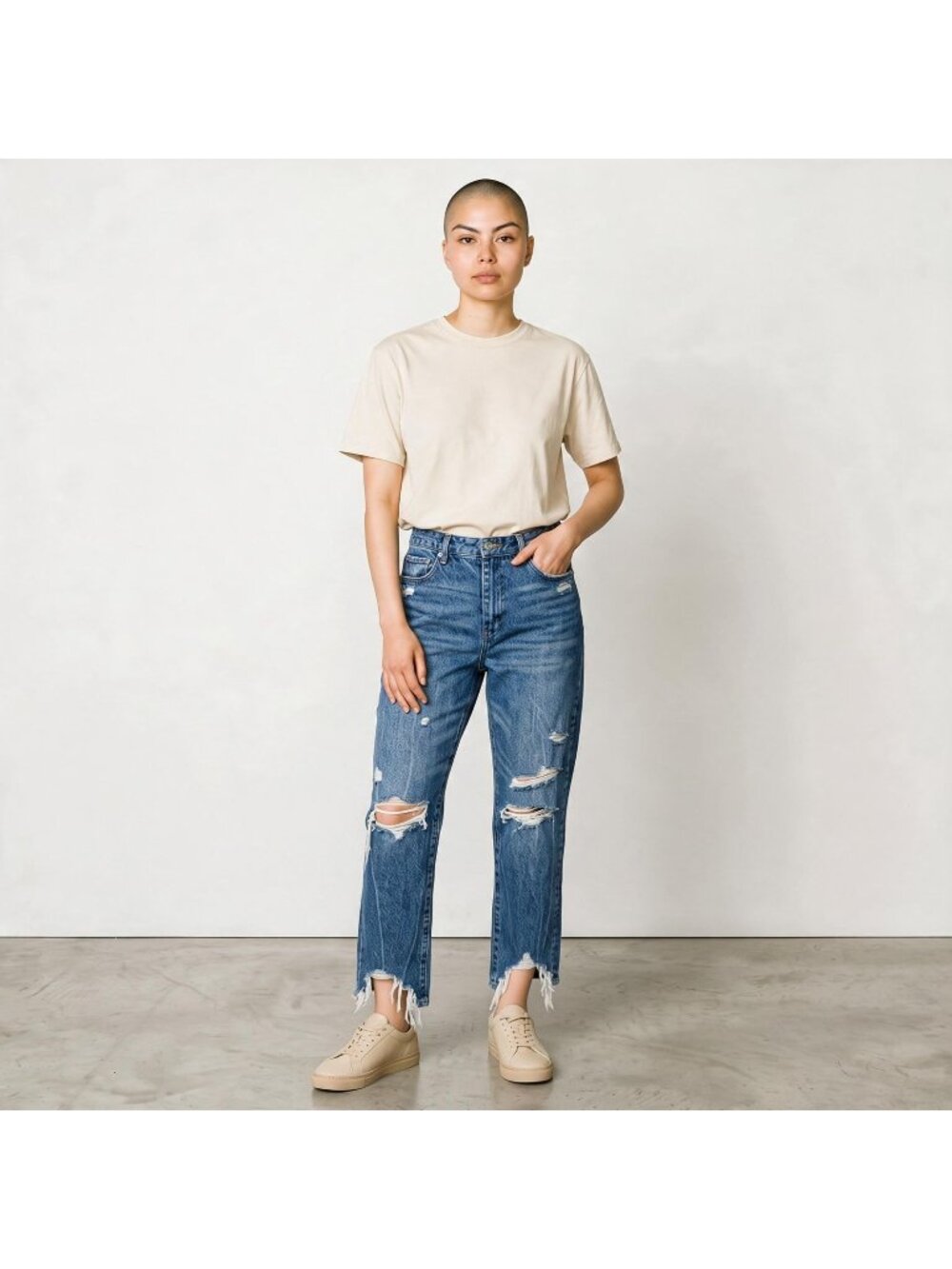 BLANKNYC Madison Crop Jeans Womens 31 High Rise Distressed Raw Hem Straight Blue